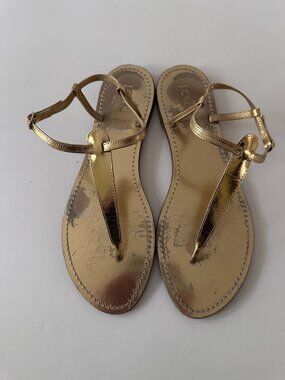 J Crew Size 12 Gold Metallic T-Strap Sandals